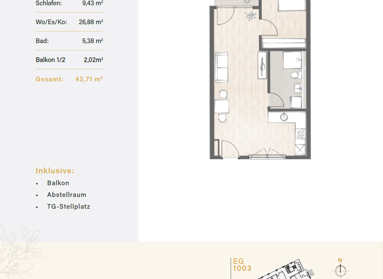 Wohnung zum Kauf - Erstbezug 239.500 € 2 Zimmer 43,7 m² EG frei ab 01.12.2027 Geisenhausen 84144
