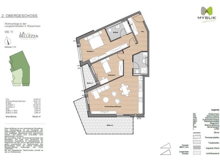 Wohnung zum Kauf provisionsfrei 934.000 € 3 Zimmer 104,6 m² 2. Geschoss West Rosenheim 83022