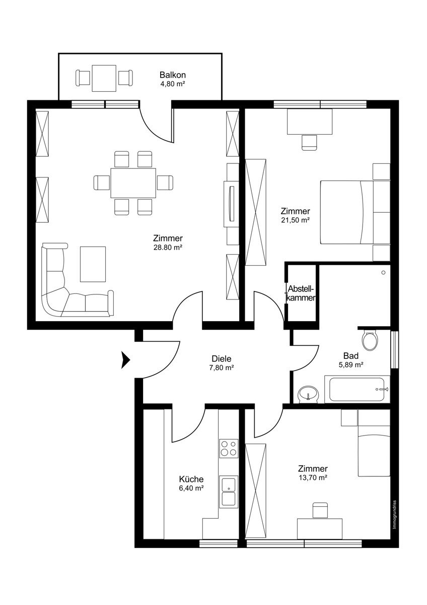 Wohnung zum Kauf 710.000 € 3 Zimmer 89 m²<br/>Wohnfläche 1.<br/>Geschoss Balanstraße-West München 81549