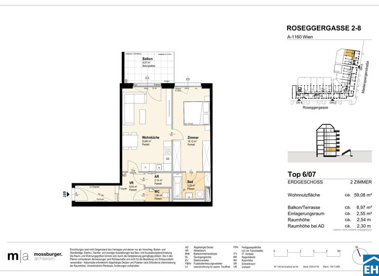 Wohnung zum Kauf - Erstbezug 304.000 € 2 Zimmer 59,1 m² EG Roseggergasse Wien 1160