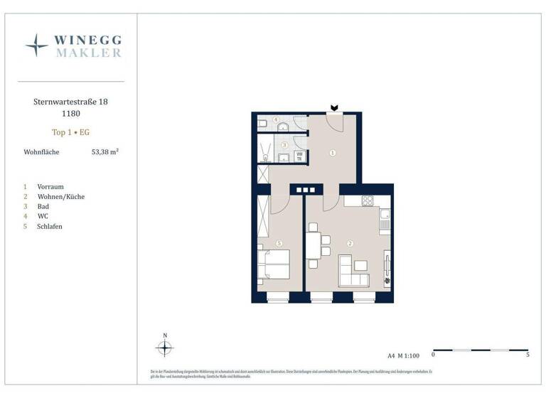 Wohnung zum Kauf 339.000 € 2 Zimmer 54,9 m² EG Sternwartestraße 18 Wien 1180