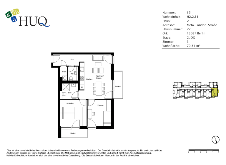 Wohnung zur Miete - Erstbezug 1.555 € 3 Zimmer 70,3 m² 2. Geschoss Meta-London-Straße 22 Spandau Berlin 13587