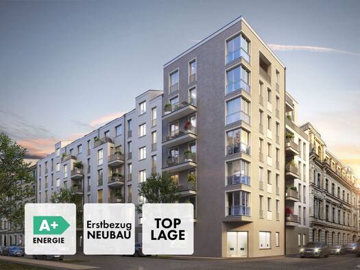 Wohnung zur Miete - Erstbezug 917 € 2 Zimmer 51,2 m² 1. Geschoss frei ab sofort Shakespearestr. 48-50 Zentrum-Süd Leipzig 04107