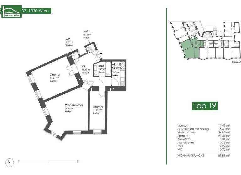Wohnung zum Kauf 529.000 € 3 Zimmer 81,8 m² 3. Geschoss Rennweg 102 Wien,Landstraße 1030