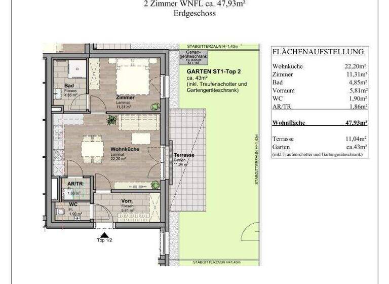 Wohnung zur Miete 779 € 2 Zimmer 47,9 m² EG Unterwaltersdorf 2442