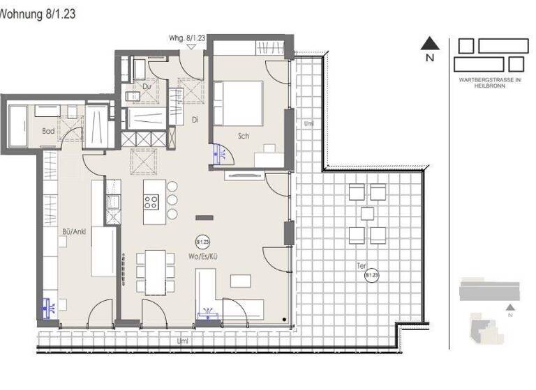 Penthouse zur Miete 2.145 € 3 Zimmer 121,8 m² 4. Geschoss frei ab sofort Wartbergstraße 8/1 Heilbronn 74072