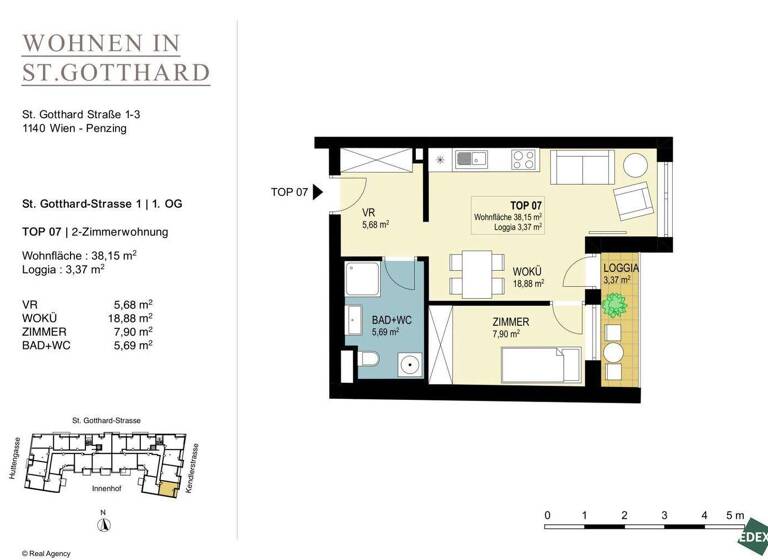 Wohnung zur Miete 730 € 2 Zimmer 38,2 m² 1. Geschoss Wien 1140