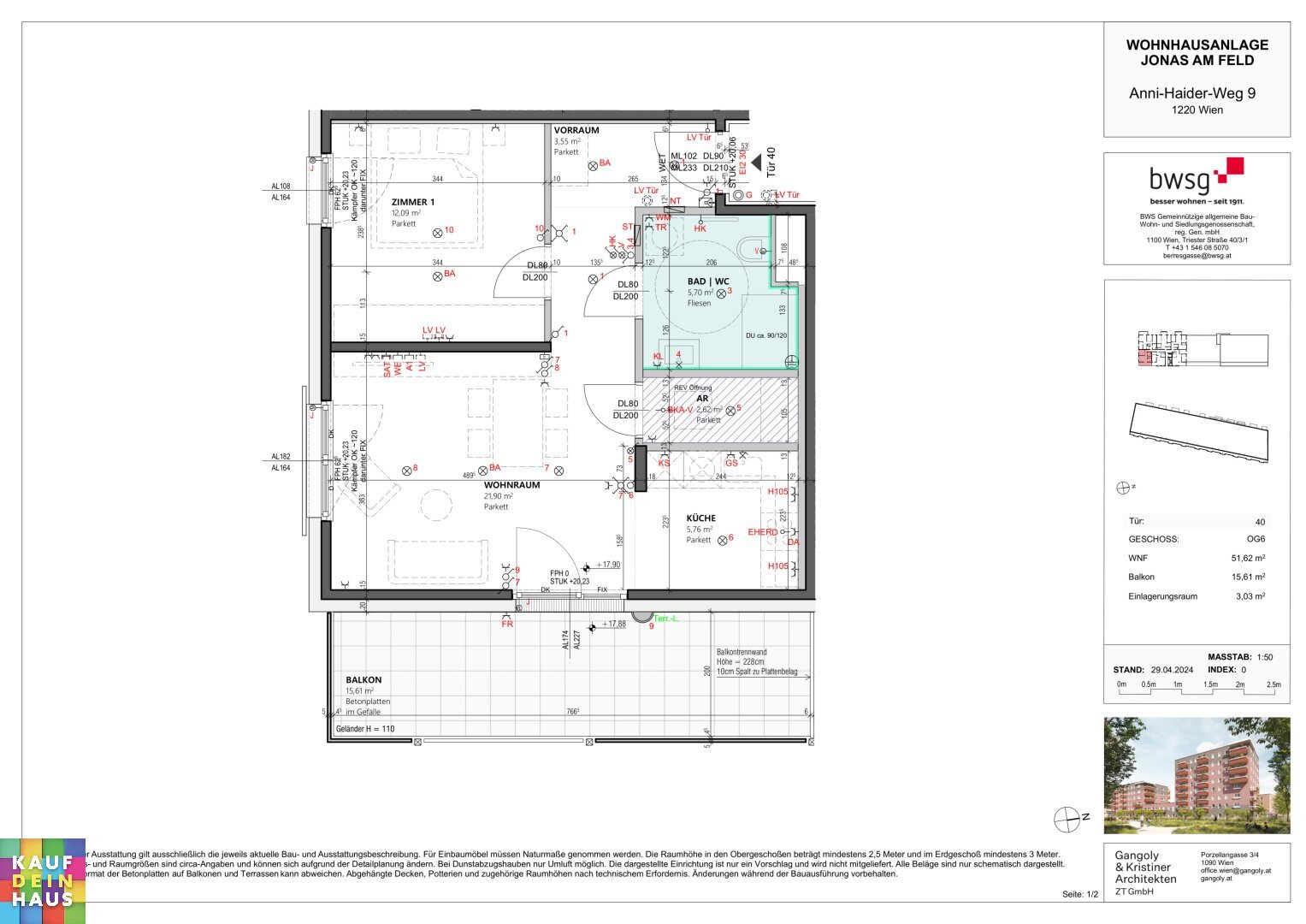 Wohnung zum Kauf 278.785 € 2 Zimmer 51,6 m²<br/>Wohnfläche 01.05.2025<br/>Verfügbarkeit Anni-Haider-Weg 9 Wien 1220