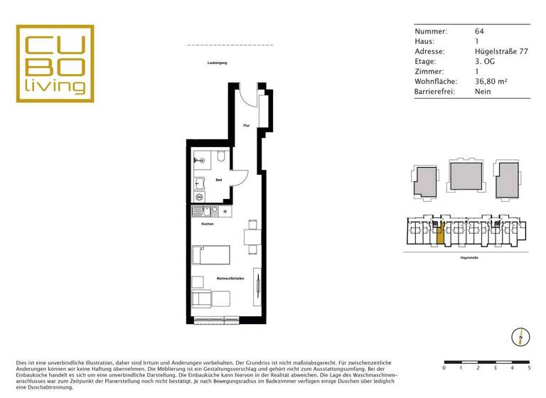 Studio zur Miete 675 € 1 Zimmer 36,8 m² 3. Geschoss frei ab 01.05.2026 Hügelstraße 73 Darmstadt 64283
