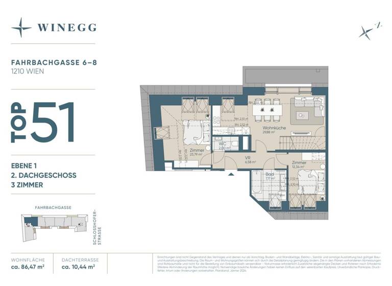 Wohnung zum Kauf - Erstbezug 675.800 € 3 Zimmer 86,3 m² 6. Geschoss Fahrbachgasse 6-8 Wien 1210