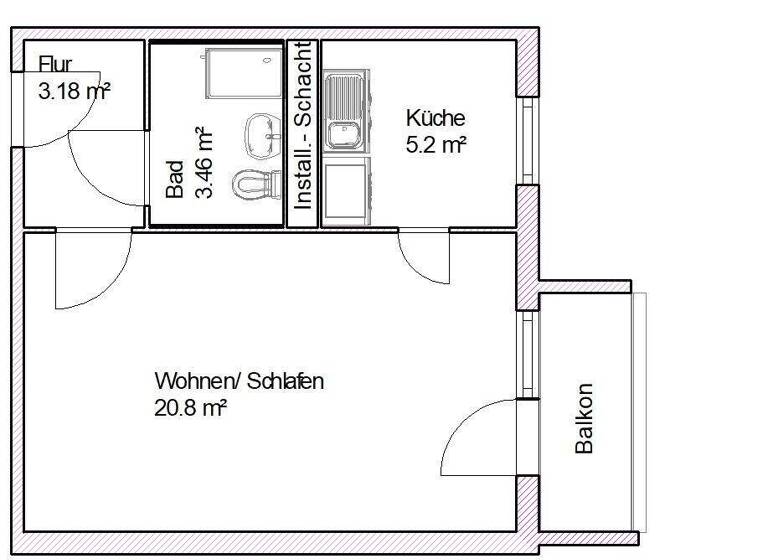 Studio zur Miete 268 € 1 Zimmer 33,5 m² 4. Geschoss frei ab 01.03.2026 Bandwirkerstraße 6 Brückfeld Magdeburg 39114