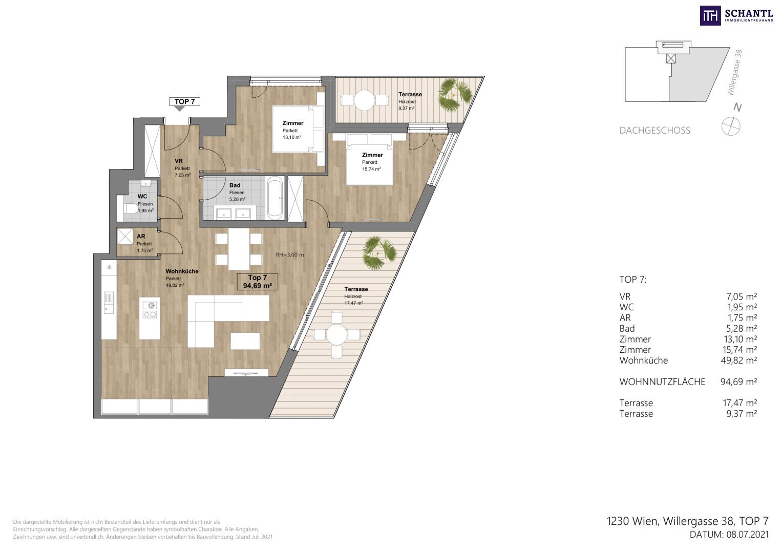 Wohnung zum Kauf 964.000 € 3 Zimmer 94,7 m²<br/>Wohnfläche 2.<br/>Geschoss Willergasse Wien 1230