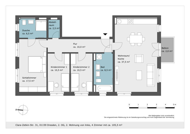 Wohnung zur Miete 1.468 € 4 Zimmer 105,4 m²<br/>Wohnfläche 2.<br/>Geschoss Clara-Zetkin-Str. 31 Löbtau-Süd (Zauckeroder Str.) Dresden 01159