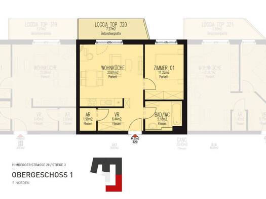 Wohnung zur Miete 660 € 2 Zimmer 44,9 m² 1. Geschoss frei ab 01.03.2026 Himberger Straße 28 Wien 1100