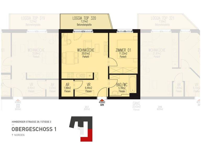 Wohnung zur Miete 660 € 2 Zimmer 44,9 m² 1. Geschoss frei ab 01.03.2026 Himberger Straße 28 Wien 1100