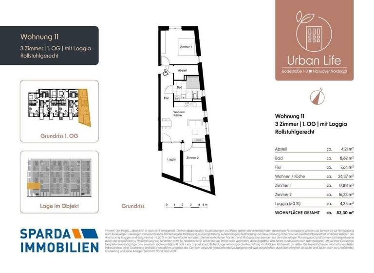 Wohnung zum Kauf - Erstbezug provisionsfrei 455.000 € 3 Zimmer 83,3 m² Bodestraße 1-3 Nordstadt Hannover-Nordstadt 30167