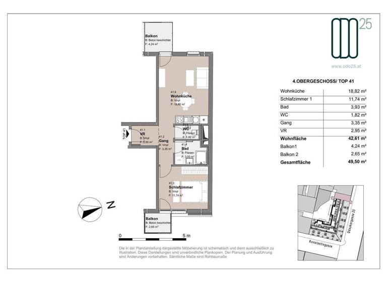Wohnung zur Miete - Erstbezug 801 € 2 Zimmer 42,6 m² 4. Geschoss frei ab 01.07.2026 Odoakergasse 25 Wien 1160