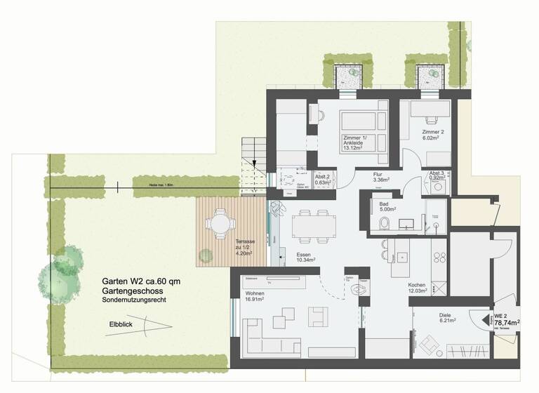 Wohnung zum Kauf provisionsfrei 838.000 € 4 Zimmer 78 m² EG Grube 4 Blankenese Hamburg 22587