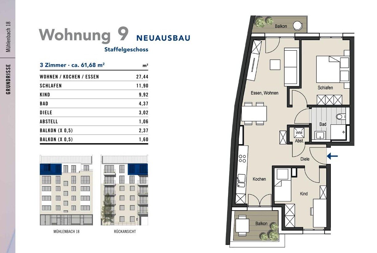 Wohnung zum Kauf provisionsfrei 425.000 € 3 Zimmer 61,7 m²<br/>Wohnfläche 5.<br/>Geschoss Mühlenbach 18 Altstadt - Süd Köln 50676