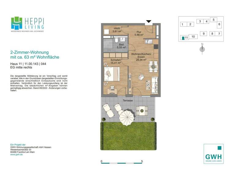 Wohnung zur Miete 809 € 2 Zimmer 63,1 m² EG frei ab 01.06.2026 Karl-Busch-Str. 9 Heppenheim 64646
