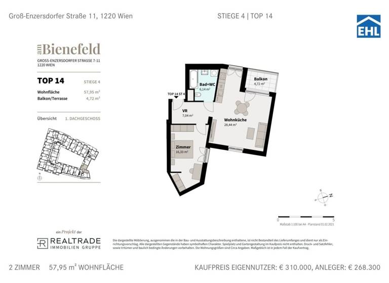 Wohnung zum Kauf 349.000 € 2 Zimmer 58 m² Wien 1220