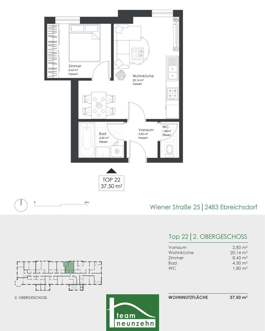 Wohnung zur Miete 394 € 2 Zimmer 39,4 m²<br/>Wohnfläche 1.<br/>Geschoss Wiener Straße 25 Ebreichsdorf 2483