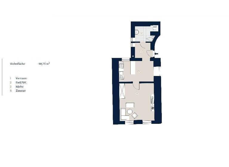 Wohnung zum Kauf 279.000 € 1,5 Zimmer 40,8 m² EG Wien 1070