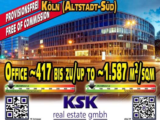 Bürogebäude zur Miete provisionsfrei 1.587,3 m² Bürofläche teilbar von 416,6 m² bis 1.587,3 m² Altstadt-Süd Köln 50676