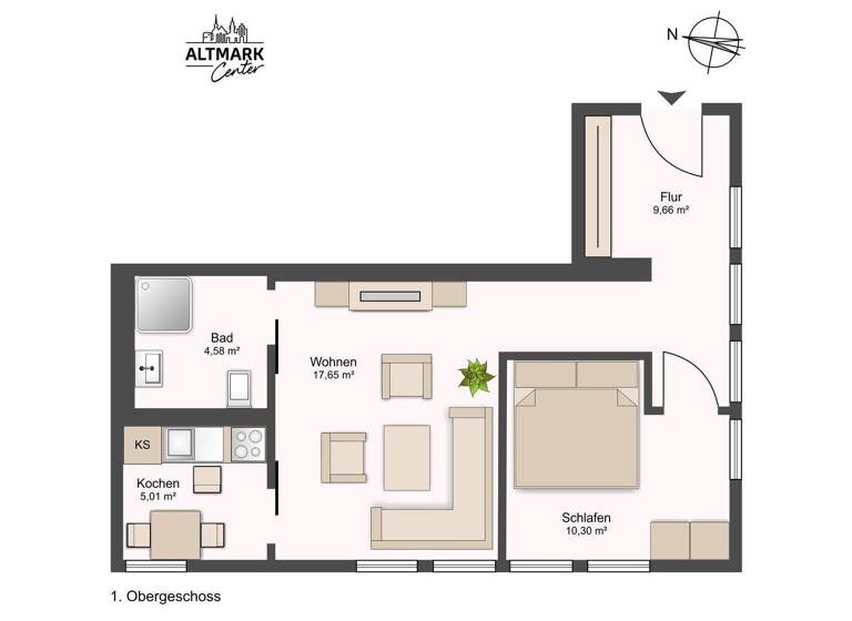 Wohnung zur Miete 496 € 2 Zimmer 47,2 m² 3. Geschoss Salzwedel 29410