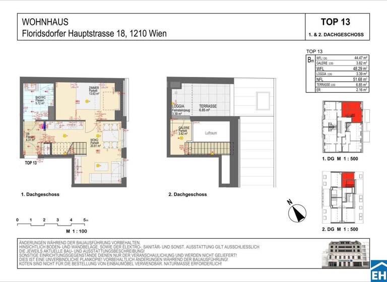 Wohnung zur Miete - Erstbezug 796 € 2 Zimmer 48,3 m² 5. Geschoss frei ab 01.05.2026 Wien 1210