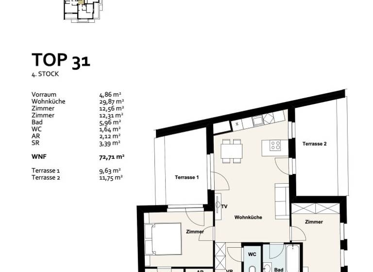 Wohnung zum Kauf - Erstbezug 562.025 € 3 Zimmer 72,7 m² 4. Geschoss Baumergasse 2a Wien 1210