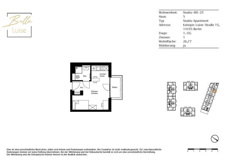 Studio zur Miete - Erstbezug 850 € 1 Zimmer 26,8 m² 1. Geschoss Königin-Luise-Straße 15 Dahlem Berlin 14195