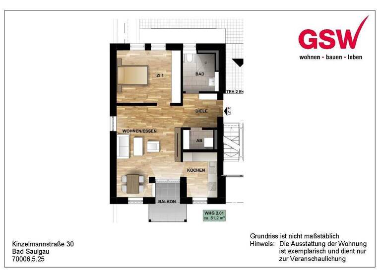 Wohnung zur Miete - Erstbezug 734 € 2 Zimmer 61,1 m² 1. Geschoss frei ab sofort Kinzelmannstraße 30 Bad Saulgau 88348