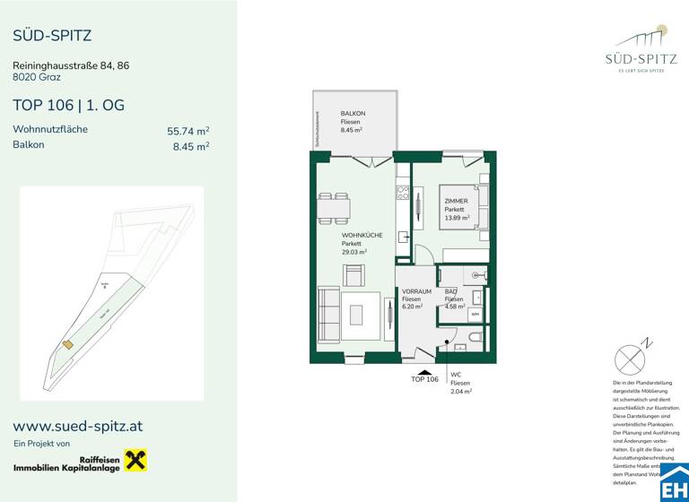 Wohnung zur Miete 582 € 2 Zimmer 55,7 m²<br/>Wohnfläche 1.<br/>Geschoss ab sofort<br/>Verfügbarkeit Reininghausstraße Eggenberg Graz 8020