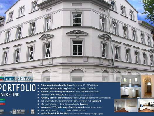 Terrassenwohnung zum Kauf provisionsfrei als Kapitalanlage geeignet 144.000 € 5 Zimmer 100 m² Karlstrasse 10 Ostviertel Gera 07546