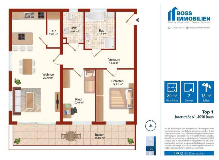 Wohnung zum Kauf - Erstbezug 384.000 € 3 Zimmer 80,1 m² 1. Geschoss Linzerstraße 61 Traun 4050