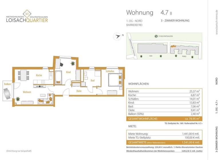 Wohnung zur Miete 1.441 € 3 Zimmer 79 m² frei ab 01.06.2026 Wolfratshausen 82515