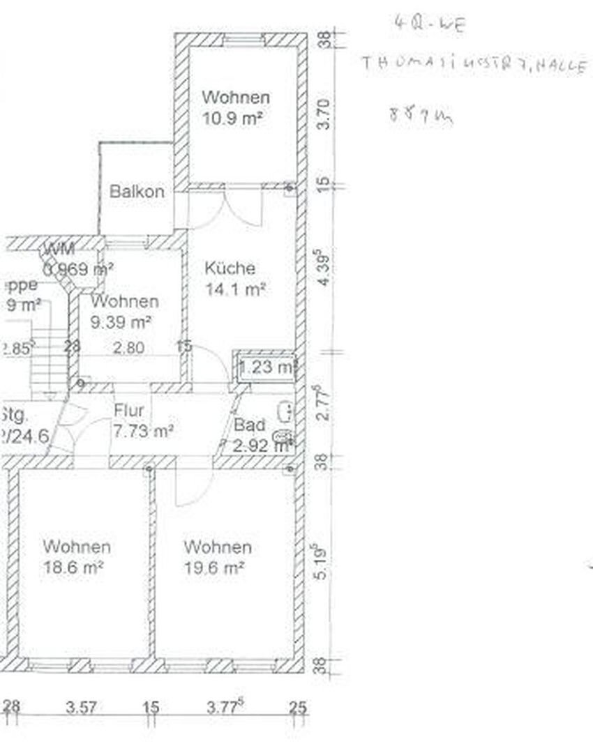 Wohnung zur Miete 730 € 4 Zimmer 88 m²<br/>Wohnfläche 2.<br/>Geschoss 01.04.2025<br/>Verfügbarkeit Thomasiusstraße 7 Südliche Innenstadt Halle 06110