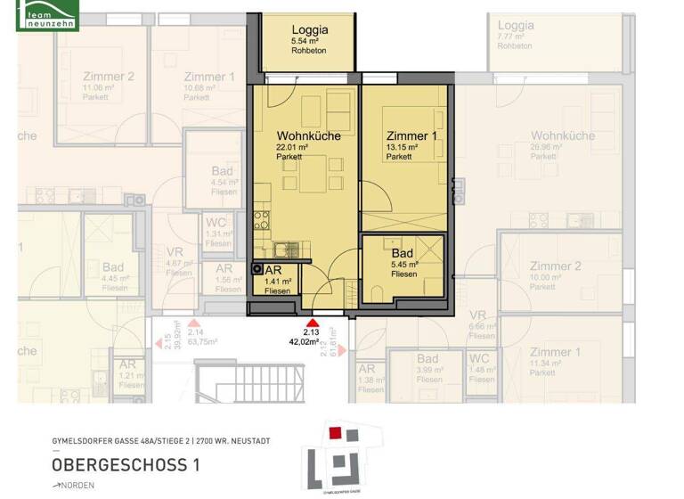 Wohnung zur Miete 494 € 2 Zimmer 42 m² 1. Geschoss frei ab 01.05.2026 Gymelsdorfergasse 48A Wiener Neustadt 2700