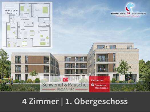Wohnung zum Kauf - Erstbezug provisionsfrei 623.200 € 4 Zimmer 108 m² 1. Geschoss frei ab sofort Bad Nauheim 61231
