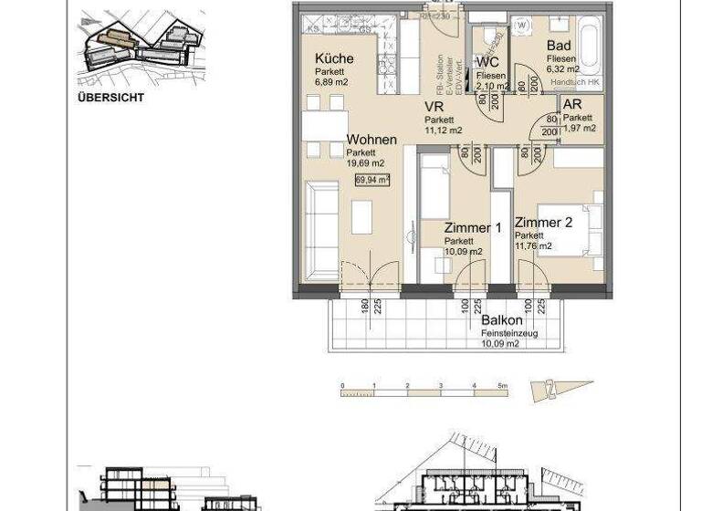 Wohnung zur Miete - Erstbezug 1.052 € 3 Zimmer 69,9 m² 2. Geschoss Bründlgraben 45A Krems an der Donau 3500