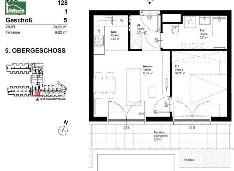 Wohnung zur Miete 733 € 2 Zimmer 38,5 m² 5. Geschoss Leopoldauer Straße 131 Wien 1210
