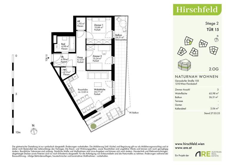 Wohnung zum Kauf - Erstbezug 371.500 € 3 Zimmer 65,8 m² 2. Geschoss Wien 1210
