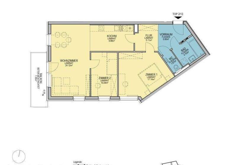 Wohnung zur Miete - Erstbezug 1.030 € 3 Zimmer 78,8 m² 2. Geschoss Stadionstraße Wiener Neustadt 2700