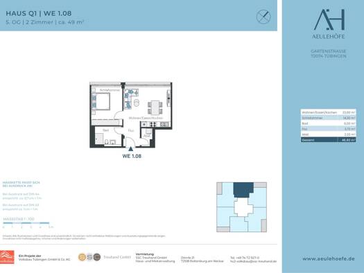 Wohnung zur Miete 976 € 2 Zimmer 49 m² 6 Geschosse Gartenstraße 235 Innenstadt Tübingen 72074