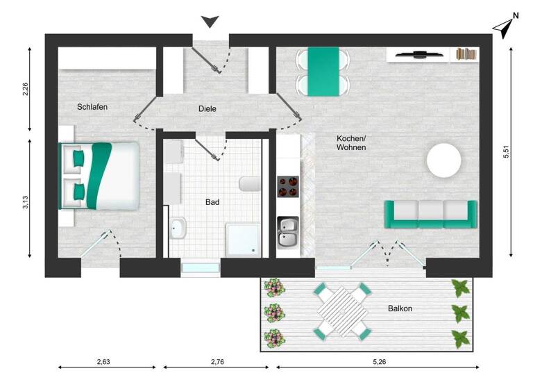 Wohnung zur Miete - Erstbezug 1.190 € 2 Zimmer 62,9 m² 1. Geschoss frei ab 01.04.2026 Kolbermoor 83059