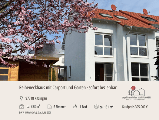 Reihenendhaus zum Kauf 395.000 € 6 Zimmer 131 m² 323 m² Grundstück Kitzingen Kitzingen 97318