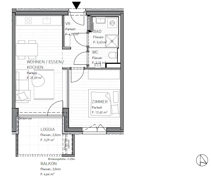 Wohnung zum Kauf provisionsfrei 170.300 € 2 Zimmer 44,2 m²<br/>Wohnfläche 1.<br/>Geschoss Harbacherstraße 47d St. Peter Klagenfurt(Stadt) 9020