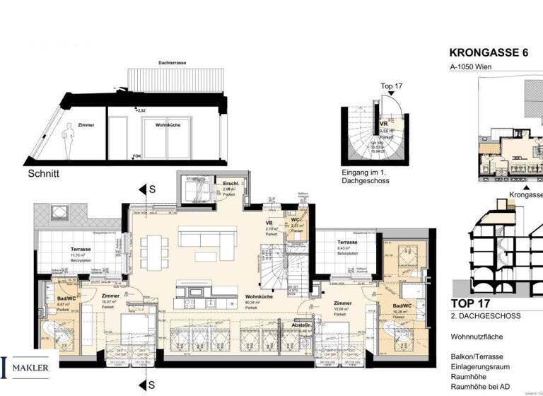 Penthouse zum Kauf - Erstbezug 1.890.000 € 3 Zimmer 130,6 m² 4. Geschoss Krongasse 6 Wien 1050
