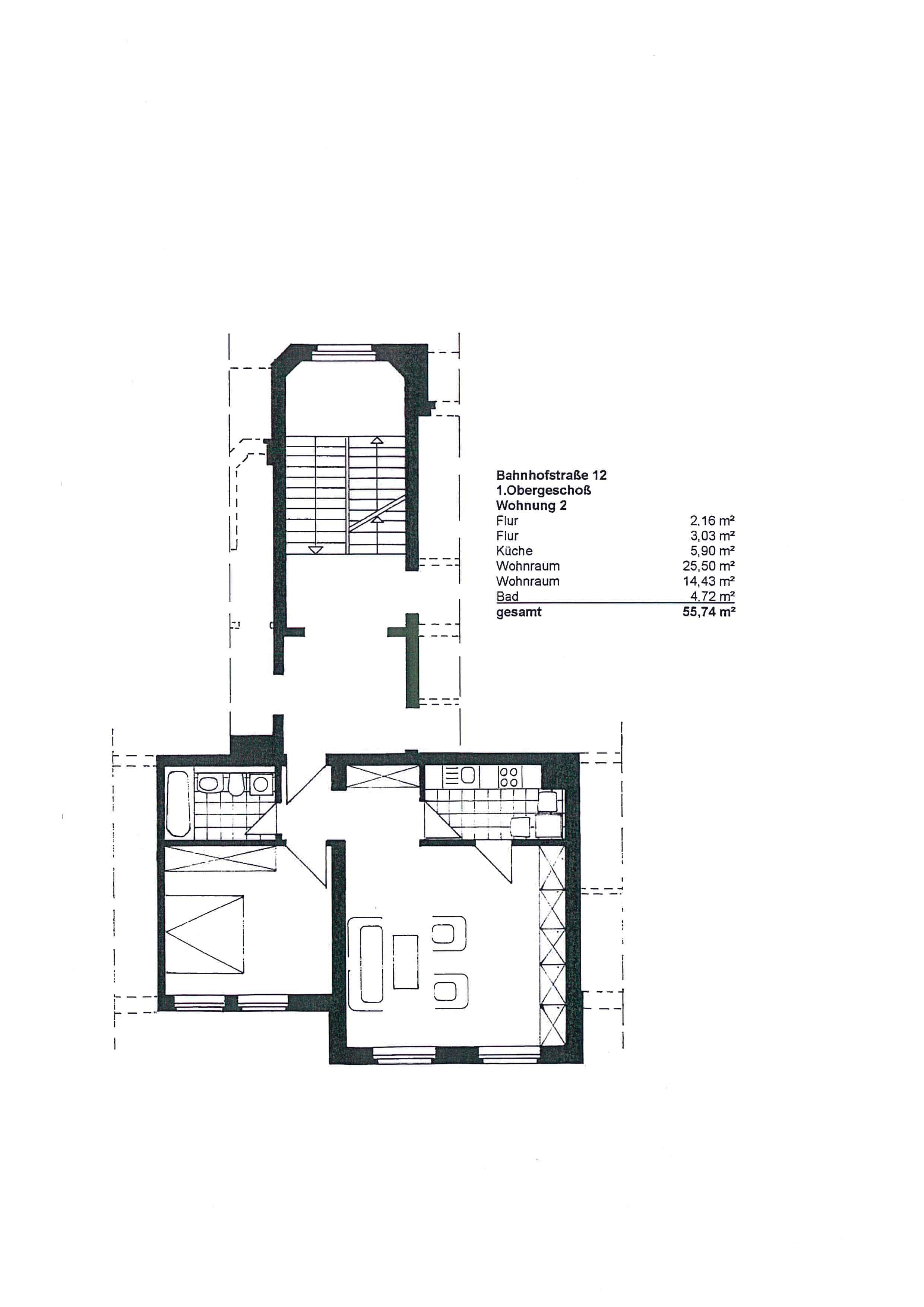 Wohnung zur Miete 334 € 2 Zimmer 55,7 m²<br/>Wohnfläche 1.<br/>Geschoss Bahnhofstr. 12 Stadtmitte West Gera 07545